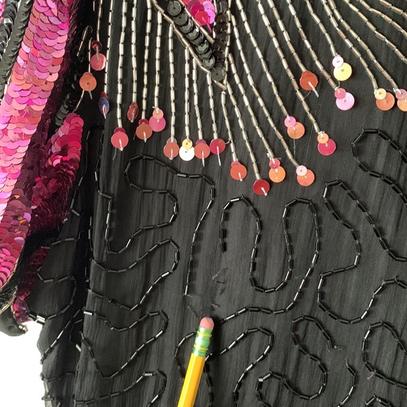 Laurence Kazar Black Pink Beaded Vintage dress - Picture 9 of 13